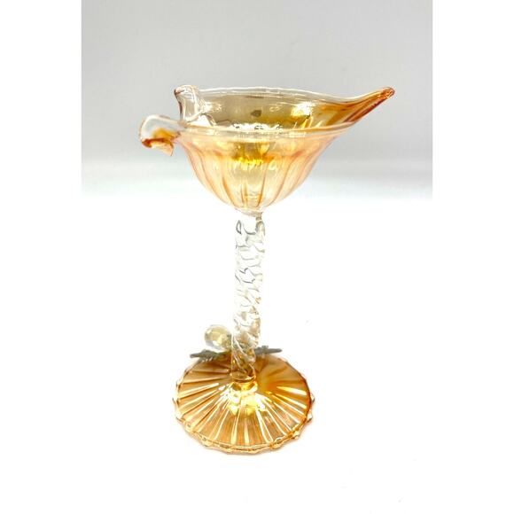 Quadrifoglio Yellow Iridescent Glass Stemware Attached Crystal Flower 5” Tall - Picture 2 of 6